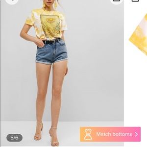 YELLOW TIE DYE TEE MYSTICAL FLORAL GRAPHIC DESIGN